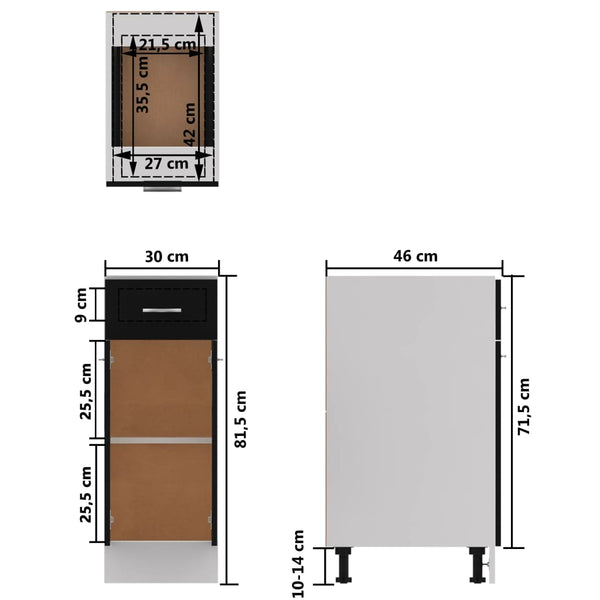 Kitchen Cabinet Doors and Fronts Drawer Bottom Cabinet Black 30X46x81.5 Cm Engineered Wood