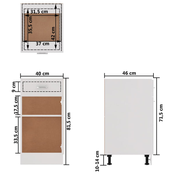 Kitchen Cabinet Doors and Fronts Drawer Bottom Cabinet White 40X46x81.5 Cm Engineered Wood