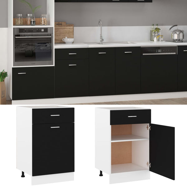 Kitchen Cabinet Doors and Fronts Drawer Bottom Cabinet Black 50X46x81.5 Cm Engineered Wood