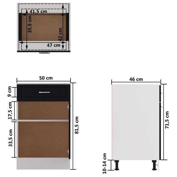 Kitchen Cabinet Doors and Fronts Drawer Bottom Cabinet Black 50X46x81.5 Cm Engineered Wood