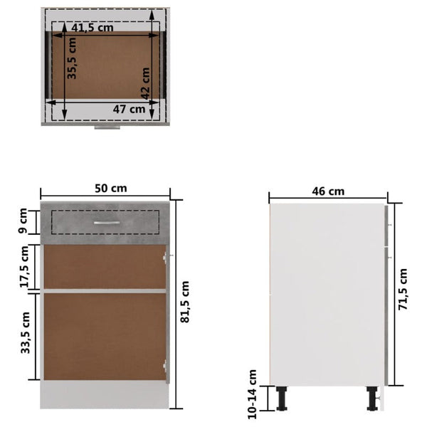 Kitchen Cabinet Doors and Fronts Drawer Bottom Cabinet Concrete Grey 50X46x81.5 Cm Engineered Wood