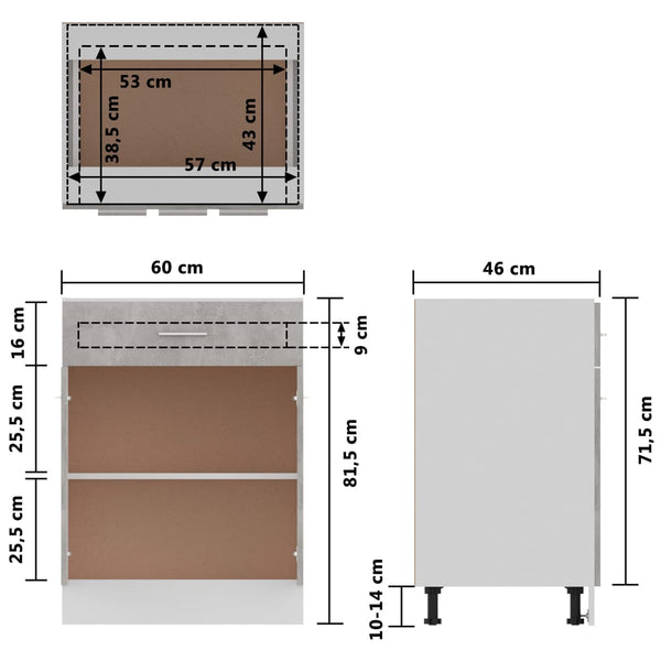 Kitchen Cabinet Doors and Fronts Drawer Bottom Cabinet Concrete Grey 60X46x81.5 Cm Engineered Wood