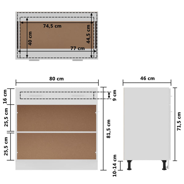 Kitchen Cabinet Doors and Fronts Drawer Bottom Cabinet White 80X46x81.5 Cm Engineered Wood