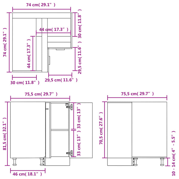 Cabinets & Cupboards Corner Bottom Cabinet Black 75.5X75.5X81.5 Cm Engineered Wood