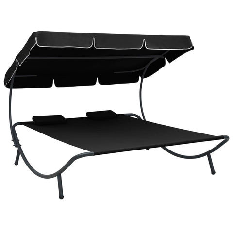 Loungers Outdoor Lounge Bed With Canopy And Pillows Black