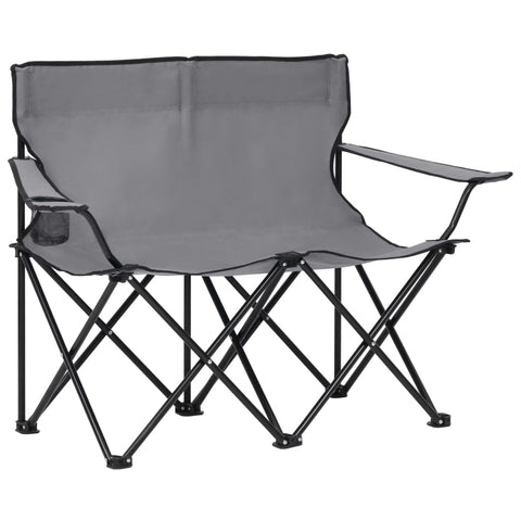 Camping Chairs 2 Seater Foldable Camping Chair Steel And Fabric Grey