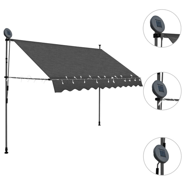 Awning & Canopy Parts Manual Retractable Awning With Led 300 Cm Anthracite