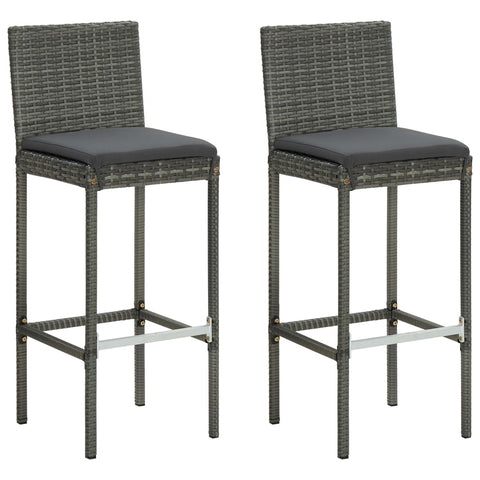 Benches Bar Stools Garden Bar Stools With Cushions 2 Pcs Grey Poly Rattan