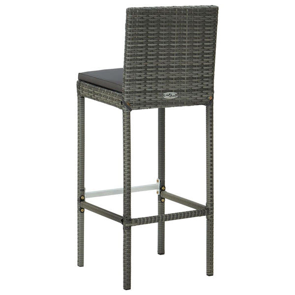 Benches Bar Stools Garden Bar Stools With Cushions 2 Pcs Grey Poly Rattan