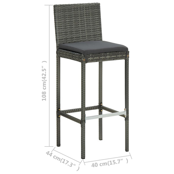 Benches Bar Stools Garden Bar Stools With Cushions 2 Pcs Grey Poly Rattan