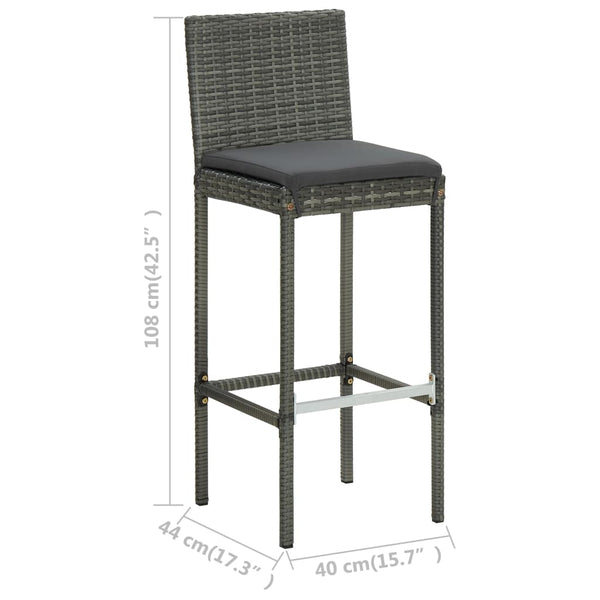 Benches Bar Stools Garden Bar Stools With Cushions 4 Pcs Grey Poly Rattan