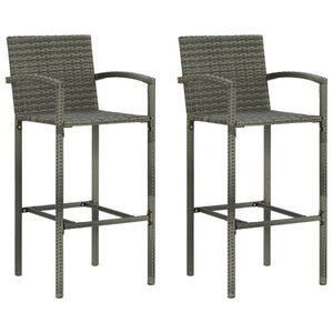 Benches Bar Stools Bar Stools 2 Pcs Grey Poly Rattan