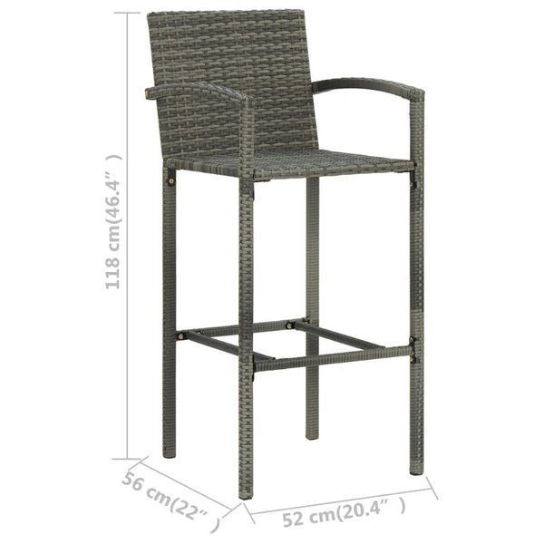 Benches Bar Stools Bar Stools 2 Pcs Grey Poly Rattan