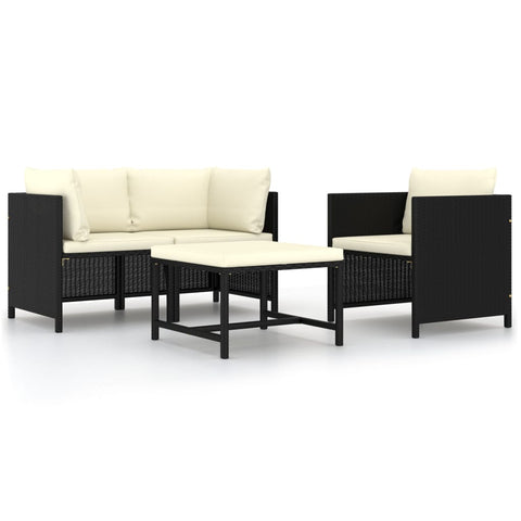 Patio Furniture Sets 4 Piece Garden Sofa Set With Cushions Black Poly Rattan