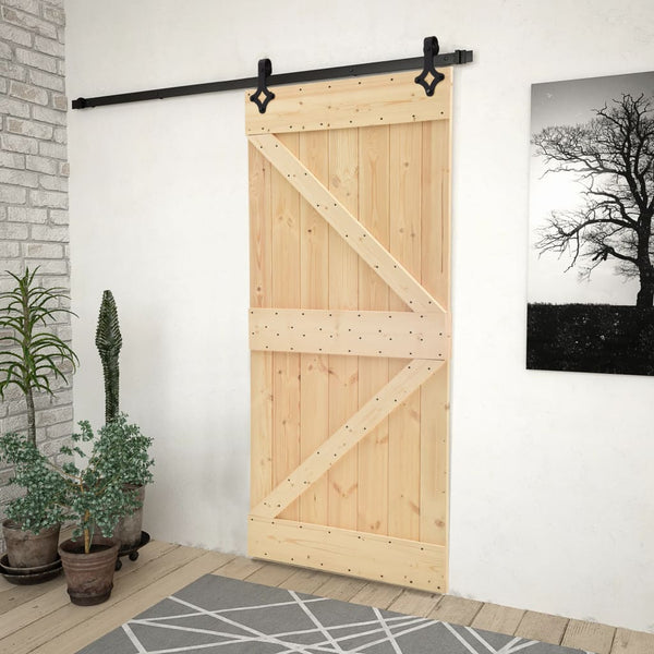 Sliding Door Hardware Sliding Door With Hardware Set 100X210 Cm Solid Pine Wood