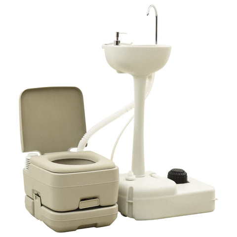 Portable Toilets & Accessories Portable Camping Toilet 10+10L And Handwash Stand 20L Set Grey