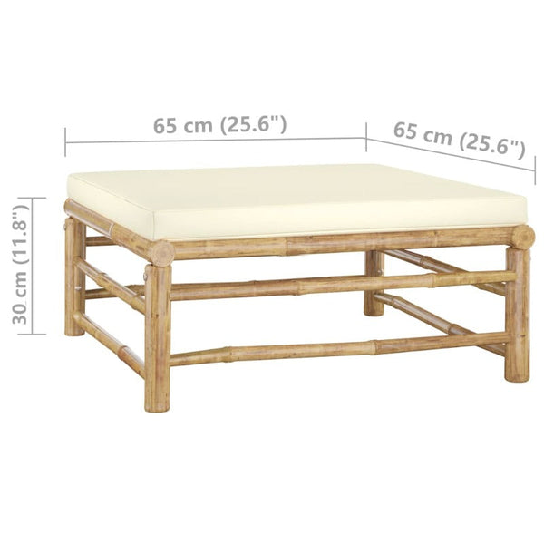 Garden Footrest With Cream White Cushion Bamboo