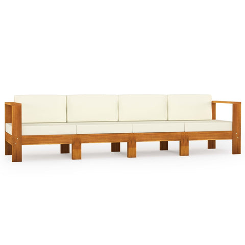 Patio Furniture Sets 4 Seater Garden Sofa With Cream White Cushions Solid Acacia Wood