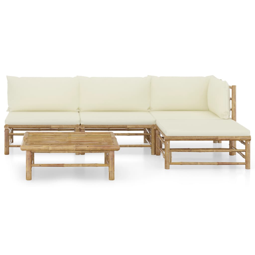 Patio Furniture Sets 5 Piece Garden Lounge Set With Cream White Cushions Bamboo