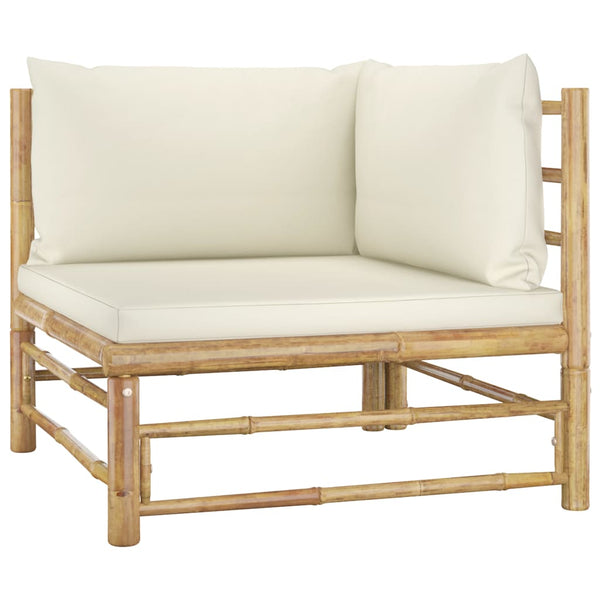 Patio Furniture Sets 5 Piece Garden Lounge Set With Cream White Cushions Bamboo