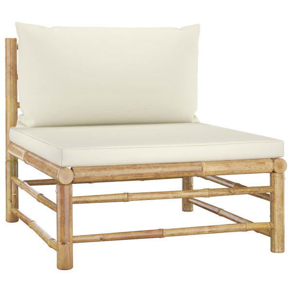 Patio Furniture Sets 5 Piece Garden Lounge Set With Cream White Cushions Bamboo