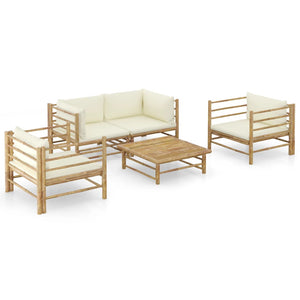 Patio Furniture Sets 5 Piece Garden Lounge Set With Cream White Cushions Bamboo