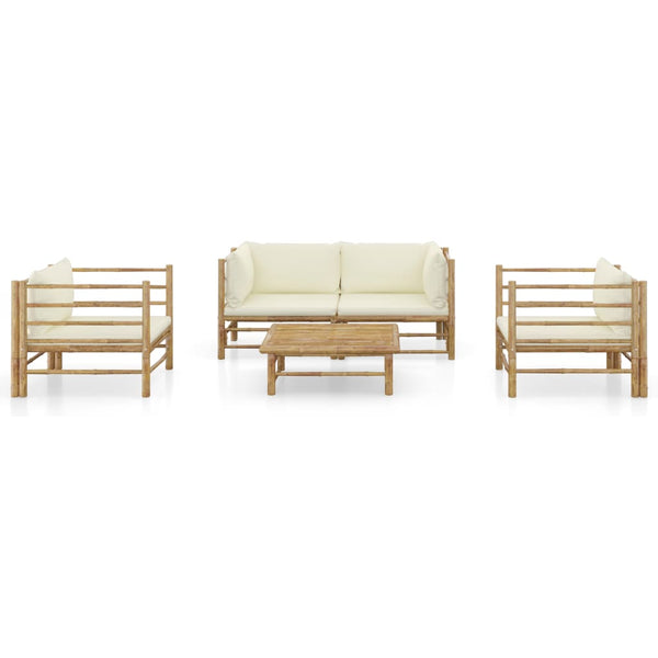 Patio Furniture Sets 5 Piece Garden Lounge Set With Cream White Cushions Bamboo