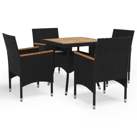 Outdoor Dining Sets 5 Piece Garden Dining Set Black Poly Rattan And Acacia Wood