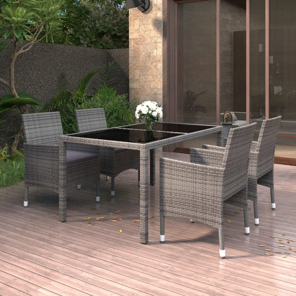 Outdoor Dining Sets 5 Piece Garden Dining Set Poly Rattan And Tempered Glass Grey