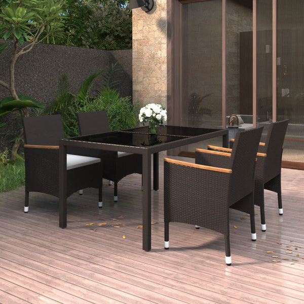 Outdoor Dining Sets 5 Piece Garden Dining Set Poly Rattan And Tempered Glass Black