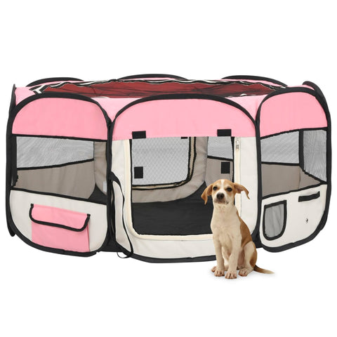 Fences & Pens Foldable Dog Playpen With Carrying Bag Pink 145X145x61 Cm