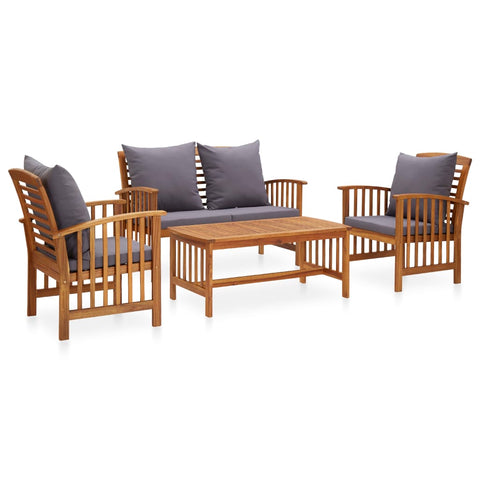 Patio Furniture Sets 4 Piece Garden Lounge Set With Cushions Solid Acacia Wood (310258+310264)