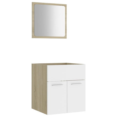 Bathroom Cabinets 2 Piece Bathroom Furniture Set White And Sonoma Oak Engineered Wood