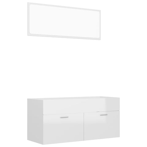 Bathroom Cabinets 2 Piece Bathroom Furniture Set High Gloss White Engineered Wood