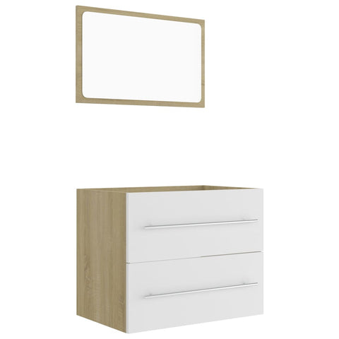 Bathroom Cabinets 2 Piece Bathroom Furniture Set White And Sonoma Oak Engineered Wood