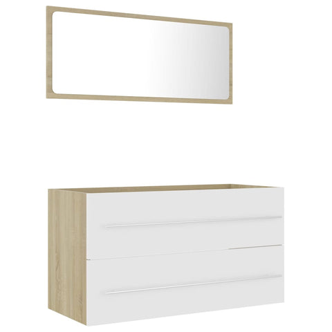 Bathroom Cabinets 2 Piece Bathroom Furniture Set White And Sonoma Oak Engineered Wood