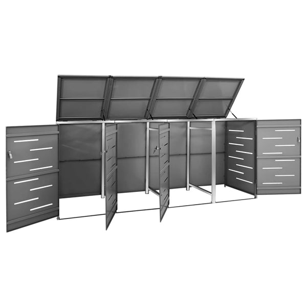 Quadruple Wheelie Bin Shed 276.5X77.5X115.5 Cm Stainless Steel