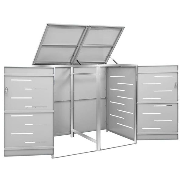 Sheds Summerhouses Carports Double Wheelie Bin Shed 138X77.5X115.5 Cm Stainless Steel