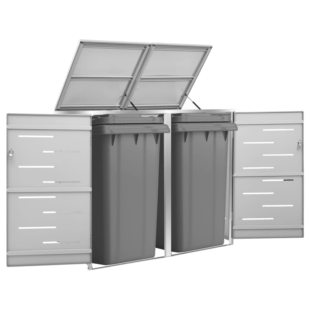 Sheds Summerhouses Carports Double Wheelie Bin Shed 138X77.5X115.5 Cm Stainless Steel