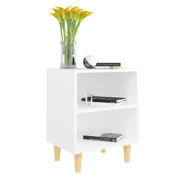 Bedside Tables Bed Cabinet With Solid Wood Legs White 40X30x50 Cm