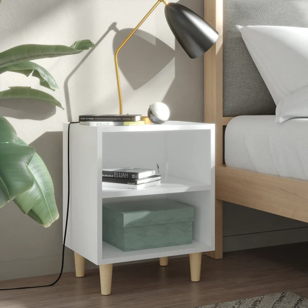 Bedside Tables Bed Cabinet With Solid Wood Legs White 40X30x50 Cm