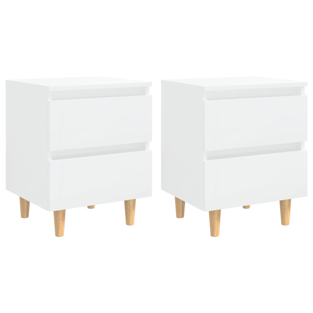 Bedside Tables Bed Cabinets & Pinewood Legs 2 Pcs High Gloss White 40X35x50cm