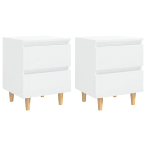 Bedside Tables Bed Cabinets & Pinewood Legs 2 Pcs High Gloss White 40X35x50cm