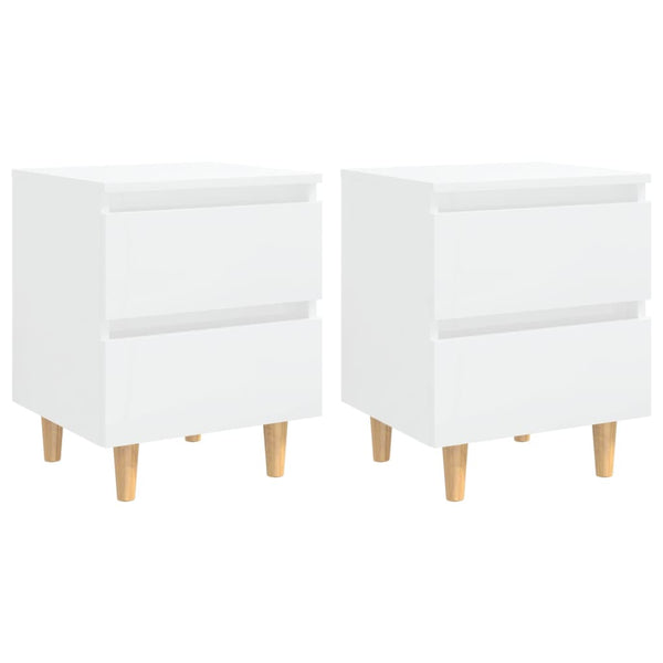 Bed Cabinets & Pinewood Legs 2 Pcs High Gloss White 40X35x50cm