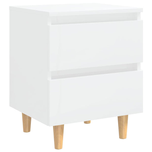 Bed Cabinets & Pinewood Legs 2 Pcs High Gloss White 40X35x50cm