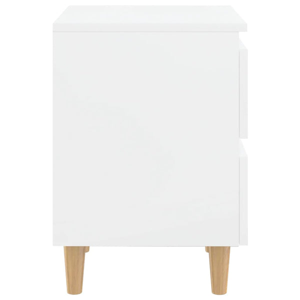 Bed Cabinets & Pinewood Legs 2 Pcs High Gloss White 40X35x50cm