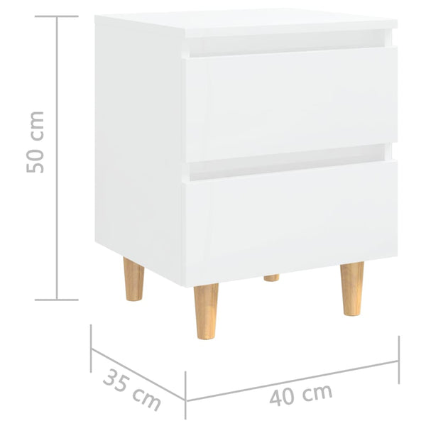 Bedside Tables Bed Cabinets & Pinewood Legs 2 Pcs High Gloss White 40X35x50cm