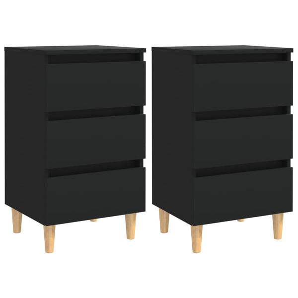 Bedside Tables Bed Cabinets With Solid Wood Legs 2 Pcs Black 40X35x69 Cm