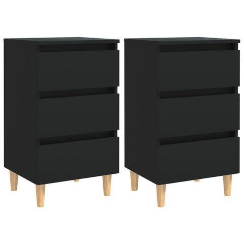 Bedside Tables Bed Cabinets With Solid Wood Legs 2 Pcs Black 40X35x69 Cm