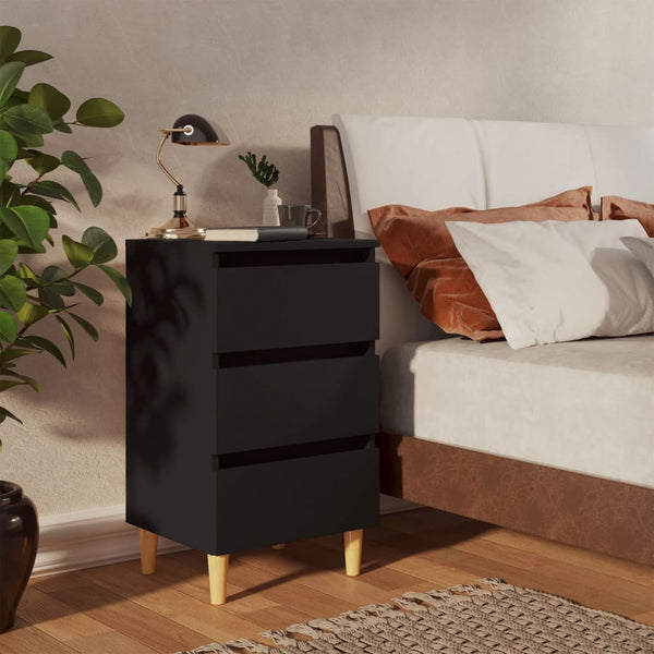 Bedside Tables Bed Cabinets With Solid Wood Legs 2 Pcs Black 40X35x69 Cm